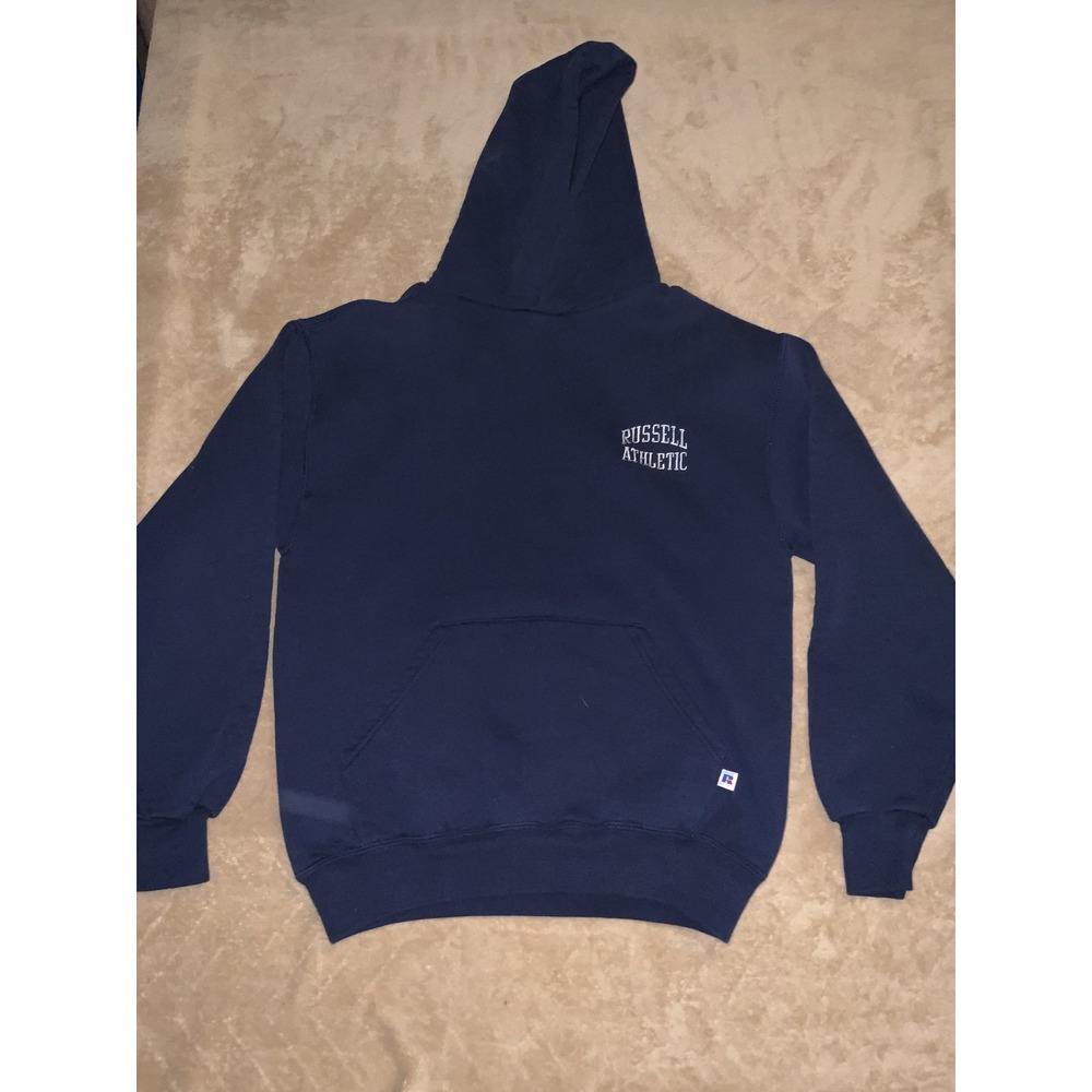 Russell Athletic Youth Medium Navy Blue Embroidery Pocket Sweatshirt Hoodie